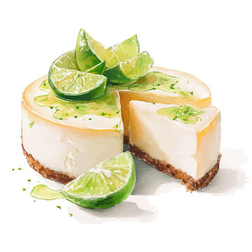 Key Lime Pie, watercolor illustration vector, isolated on a white background.
