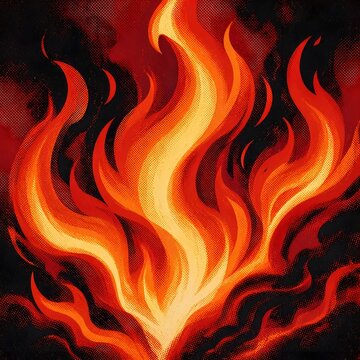 Fiery flames rise in a vibrant textured vector illustration with a dark background arson blaze