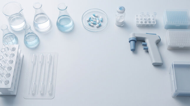 Laboratory equipment set chemical flask pipette vial tray glass container test kit for analysis provide professional focused feeling