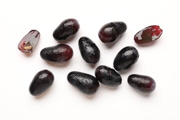 Fototapeta premium Fresh ripe grapes on white background, flat lay