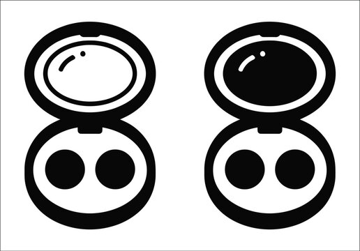 Compact mirror icon with hinged lid, flat black silhouette on white, portable makeup accessory, beauty cosmetic tool, personal care vector illustration