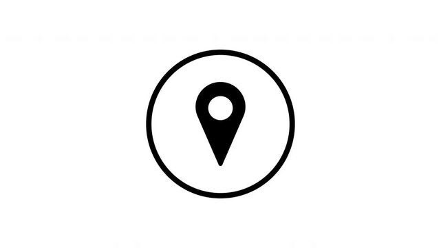 Black location pin icon inside a circle fades in on a white transparent background. Icon remains visible with smooth fade motion for navigation and map-based interface use.