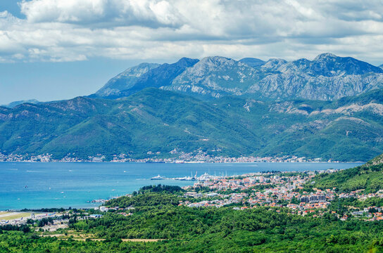 Outstanding picturesque view on Tivat on Kotor Bay in Montenegro