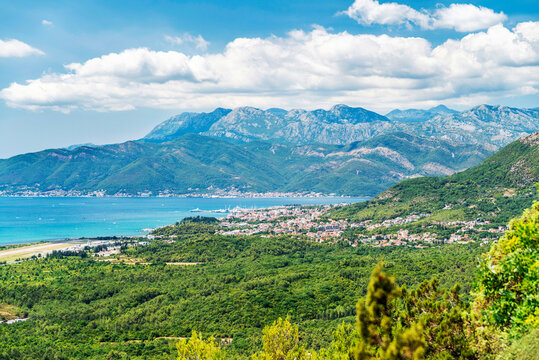Outstanding picturesque view on Tivat on Kotor Bay in Montenegro