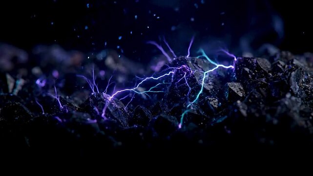 Close-Up High-Voltage Tesla Energy Field with Electric Purple Micro-Lightning
