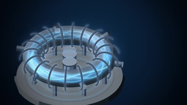 Isometric tokamak with blue plasma ring and coils seamless loop