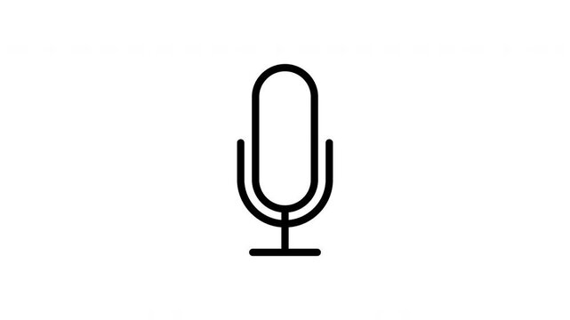 Black microphone icon fades in smoothly on a white transparent background and remains visible throughout the clip. Futuristic backdrop inspired by audio input and voice recording.