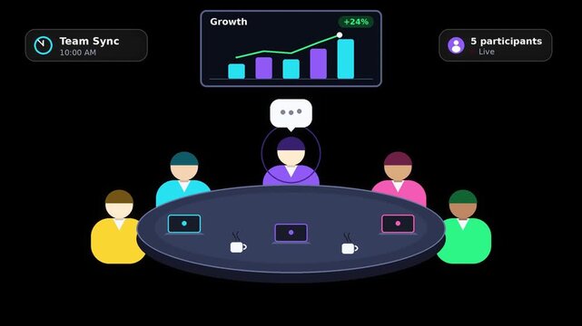 Flat vector illustration of a team meeting around a conference table
