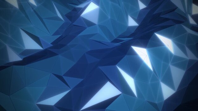 Dark blue low poly mesh with bright light facets in 3d perspective