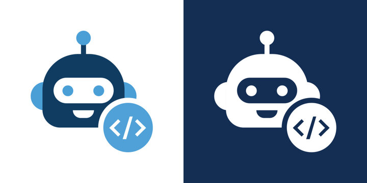 Robot head with programming code symbol icon