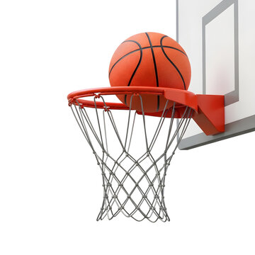 Basketball swishing through a hoop