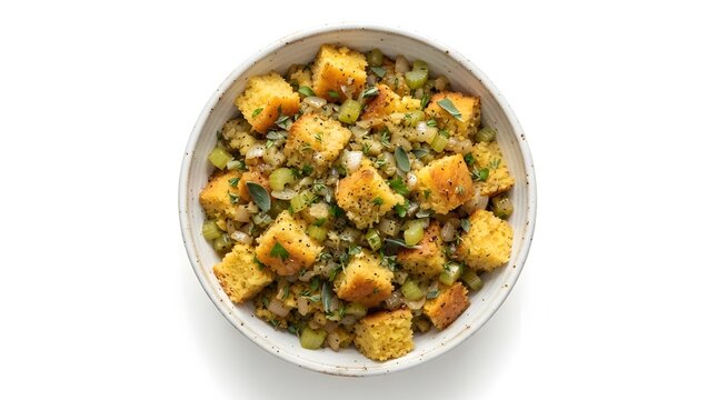 Thanksgiving Day Food Cornbread stuffing with celery - High Quality Modern Digital Asset for Design and Commercial Concept