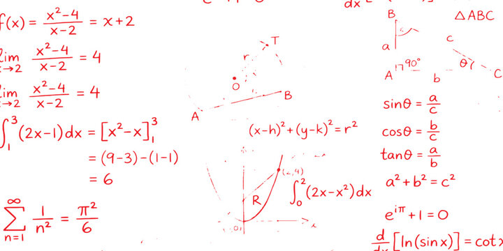 Red mathematical formulas geometry calculus algebra seamless background pattern vector illustration.