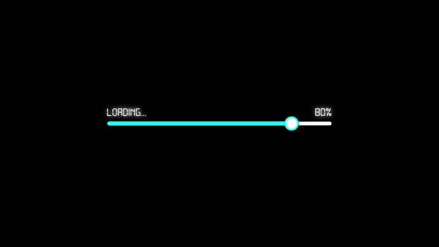 Retro Pixel Art Loading Bar Animation with Cyan Blue Percentage Progress Indicator on Black Background