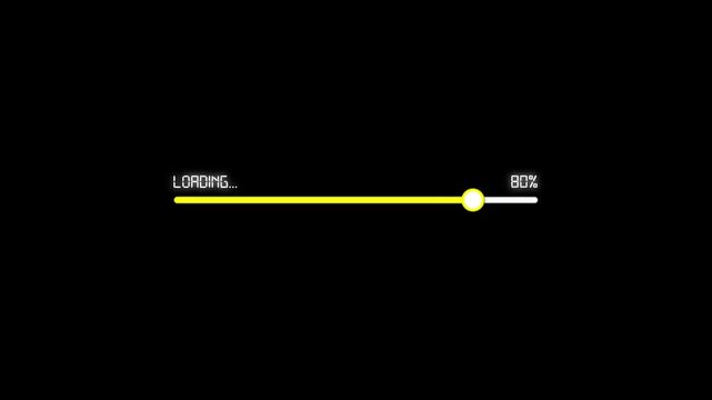 Retro Pixel Art Loading Bar Animation with Yellow Percentage Progress Indicator on Black Background