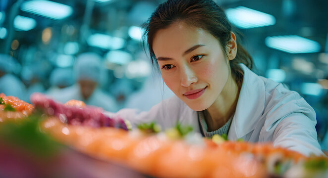 日本の食品加工会社で働くベトナム人女性