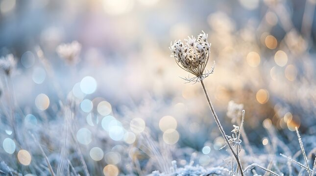 Delicate dried flower head stands out against a blurred pastel mosaic background