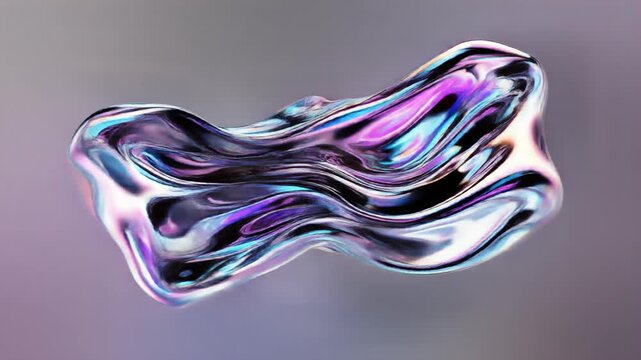 Animazione loop 3D di cromo liquido fluido. Onde metalliche olografiche e iridescenti isolate su sfondo trasparente con canale alfa