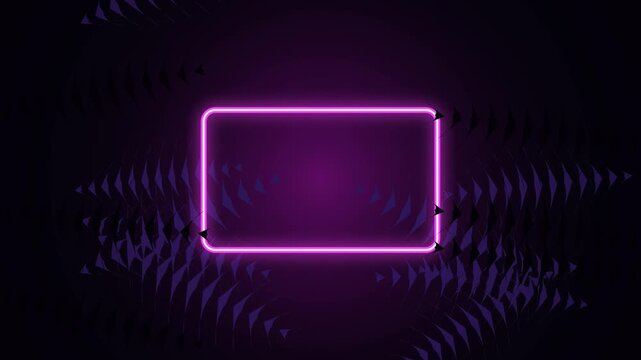 Neon frame glowing among tropical palm leaves and changing color