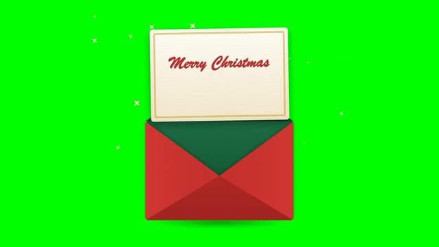 Christmas envelopes opening on a solid green screen background
