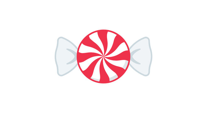 Red and white striped hard candy with wrappers on a white background