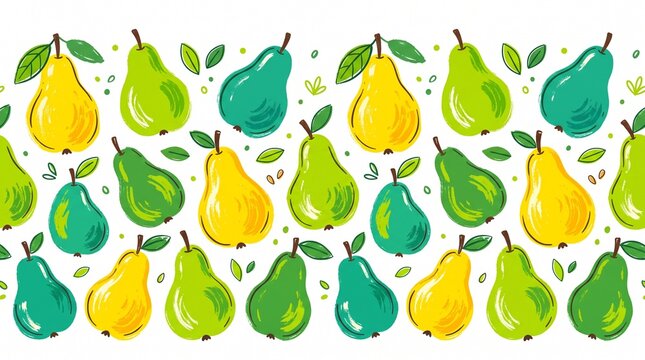 Seamless pear fruit pattern hand drawn watercolor vector design element