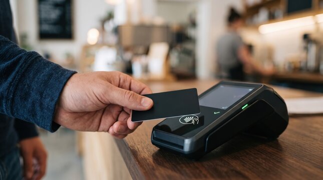 Card payment via electronic terminal in a store.