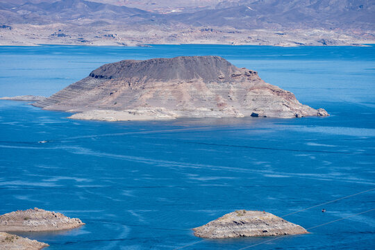 Rock islands exposed by the low lake levels of Lake Mead Nevada