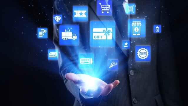Digital gift card icons show e-commerce, payment, and digital gift card redemption. Digital gift card supports online shopping, secure payment, and customer loyalty programs. Gist
