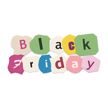Black friday colorful text banner with shopping bags