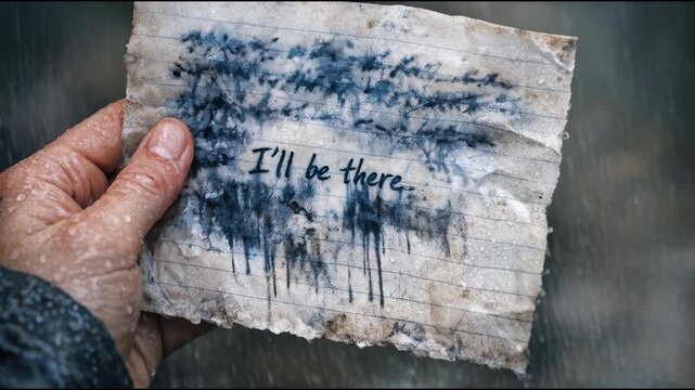 A person holding a note with the words 'I'll Be There' written on it