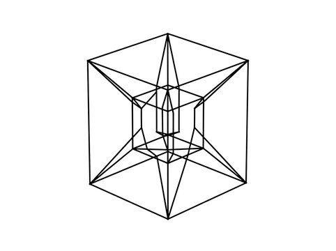 Tesseract Hypercube Wireframe - 4D Geometric Shape Outline Vector