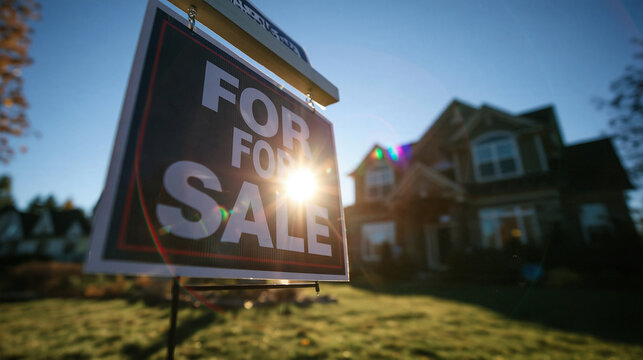 For Sale Sign in Front of Suburban Family House