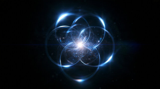 Abstract Quantum Energy Core with Glowing Rings and Particles