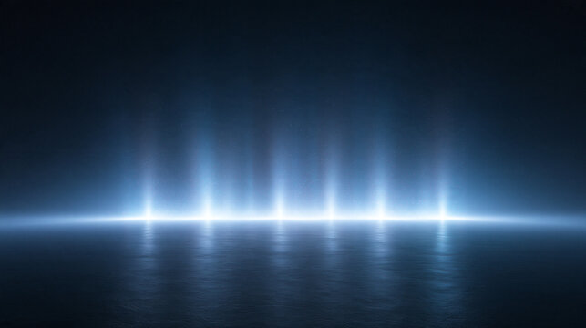 Futuristic Stage with Glowing Blue Spotlights and Reflections
