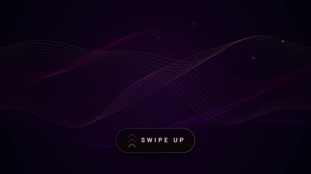 Abstract purple and gold flowing waves animation loop with swipe up button