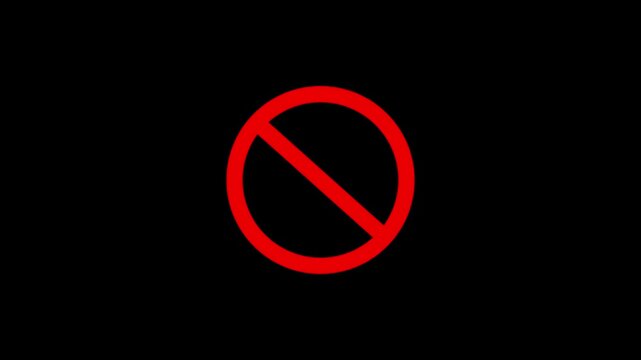 Ban and block icon animation .Warning, stop or no entry forbidden