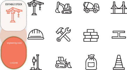 Collection of construction and building equipment icons in flat design style © iconset Icons-Studio