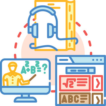 Experience-based learning concept. Training engagement, participation reflection, application practice icon vector illustration