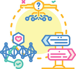 Fototapeta premium Decide intelligently concept. Choice strategy, criteria discernment, insight evidence icon vector illustration