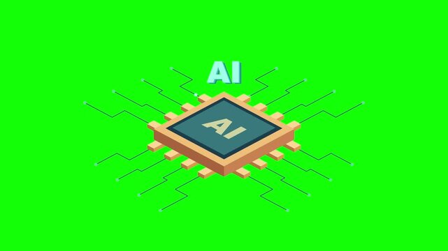 AI Processor Chip with Data Signals on Green Screen
