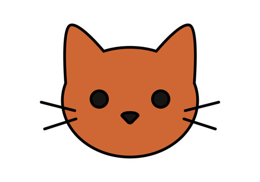Cabeza de gato naranja con orejas puntiagudas bigotes y ojos negros sobre fondo blanco