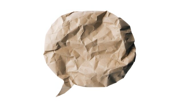 Brown kraft paper crumpled talk cloud icon.