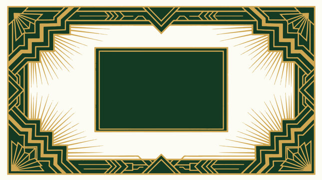 Art deco horizontal frame with geometric patterns and sunburst elements