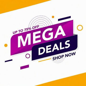 Mega deals sale banner with up to 75 percent discount offer shop now