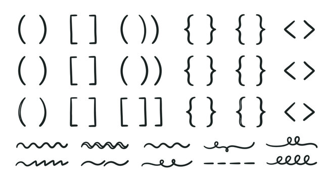 Assorted hand-drawn sketch style brackets and decorative curly line elements with curly lines doodle brackets design elements bracket collection squiggly line hand made text decoration scribble