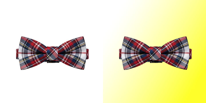 Classic plaid bow tie isolated on transparent background