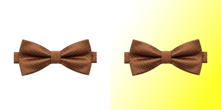 Elegant brown textured bowtie isolated on transparent background
