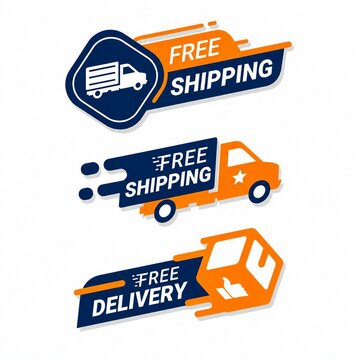Bright flat design icons for free shipping and delivery services