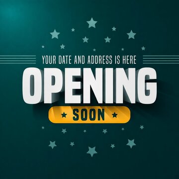 Opening soon sign with space stars background and placeholder text